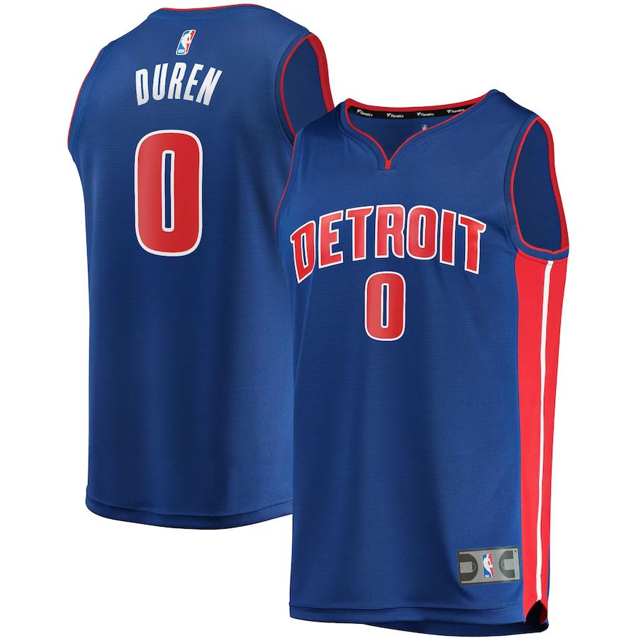 Men Detroit Pistons #0 Jalen Duren Fanatics Branded Blue Fast Break Replica NBA Jersey